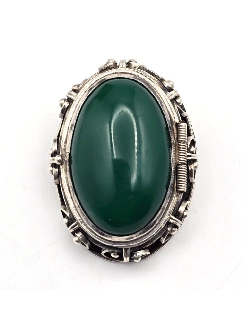 Vintage Taxco Sterling Silver Green Onyx Locket Brooch Mexico Eagle Mark 1